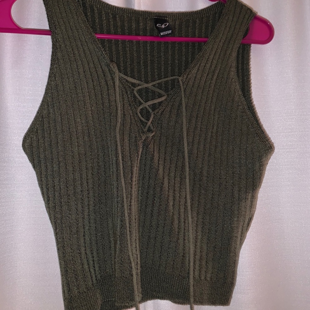 OLIVE GREEN LACE UP TANK